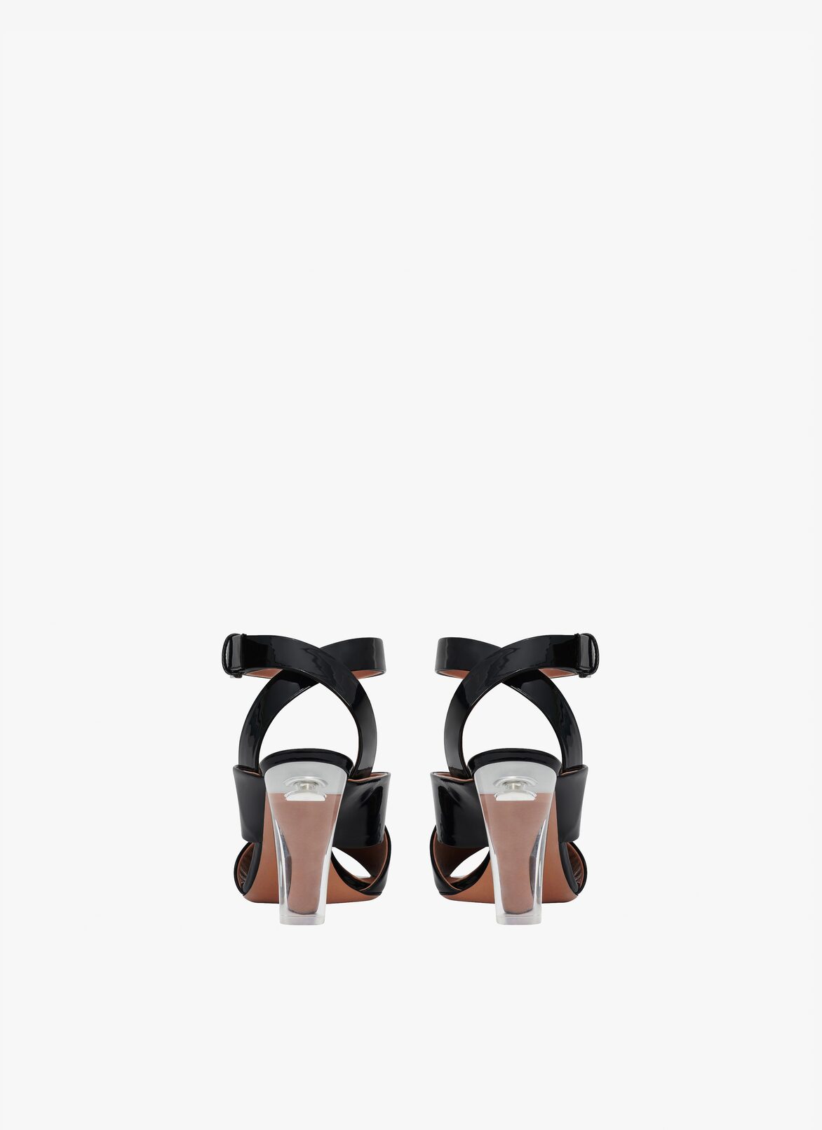 Block heel sandals in patent calfskin ALAÏA BLACK BLOCK HEEL SANDALS IN PATENT CALFSKIN